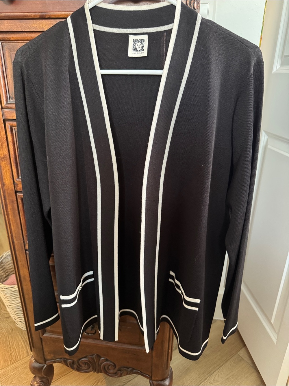 Anne Klein Black Cardigan with Cream Trim